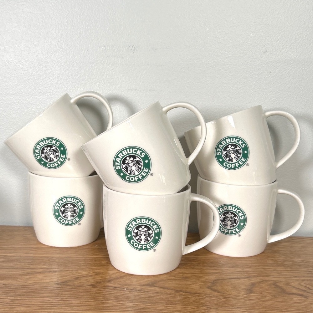 2008 Starbucks Coffee Mugs White Green Barista 12oz Siren Logo Scandi Ed. SIX